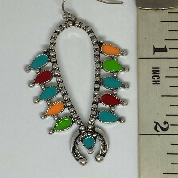 Squash Blossom Rainbow Earrings Southwest western - Picture 8 of 9